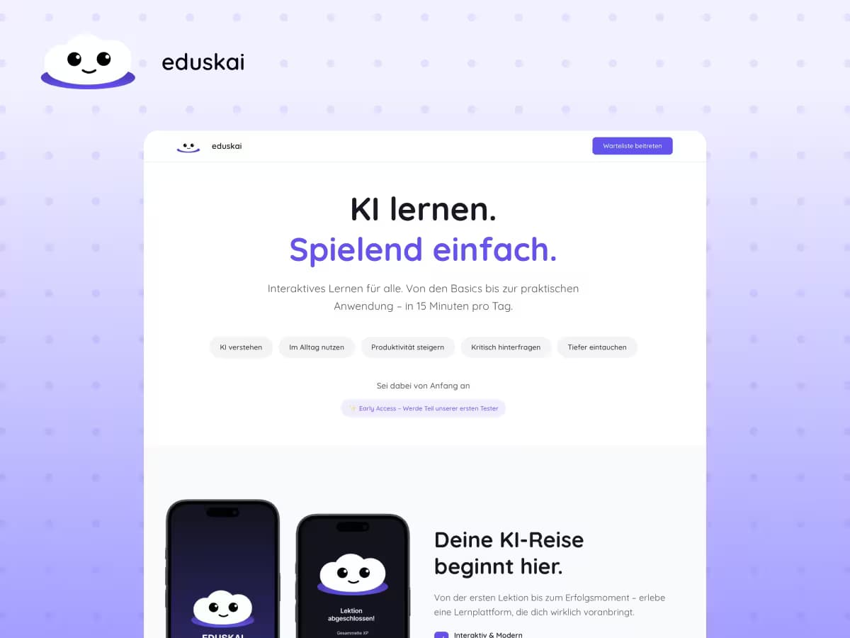 Eduskai Marketing-Website mit KI-Lernplattform Features